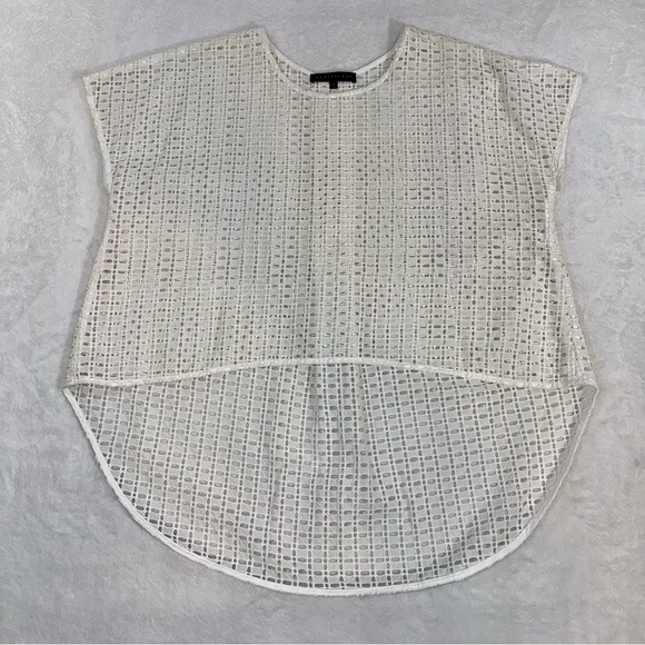 Abbey Glass Open Knit Hi Low Blouse Womans Small White Cotton Beachy Classic - Picture 3 of 9